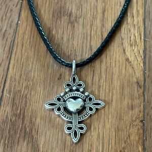Brighton Silver Cross Heart Corded Pendant Necklace‎